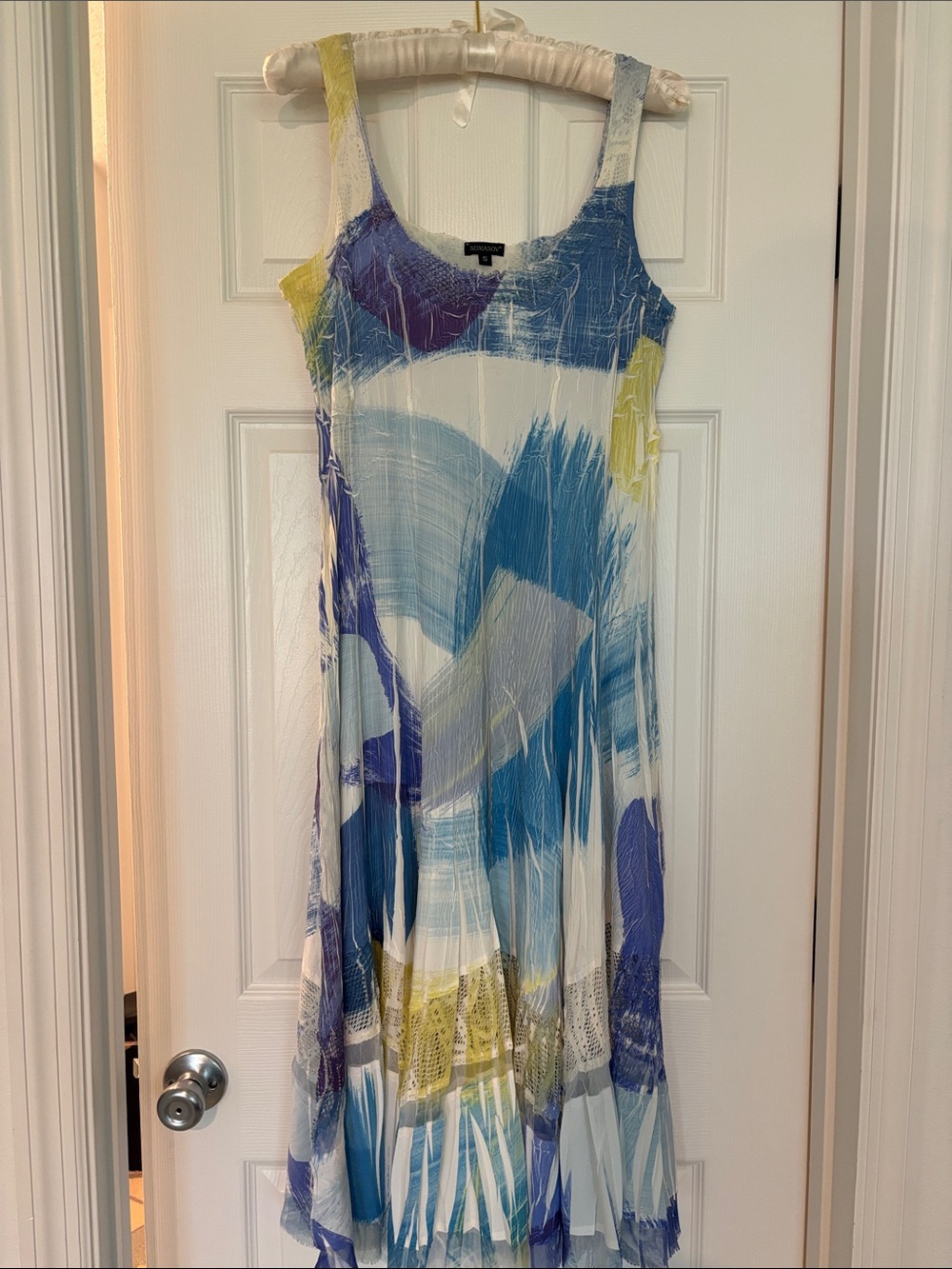 Komarov Brushstroke Maxi Dress in Blue, Navy & Yellow